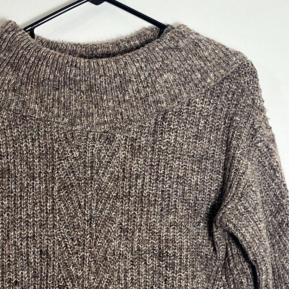 Leo & Nicole Brown Marled Knit Sweater Boat Neck Pullover Medium Wool Blend Top